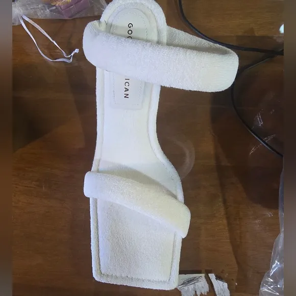 NIB Good American Women's Terry Slip On High Heel Sandals White SZ 8.5