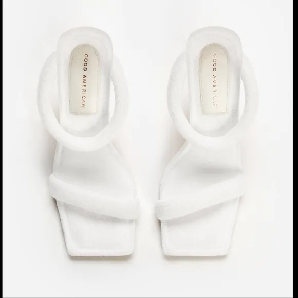 NIB Good American Women's Terry Slip On High Heel Sandals White SZ 8.5