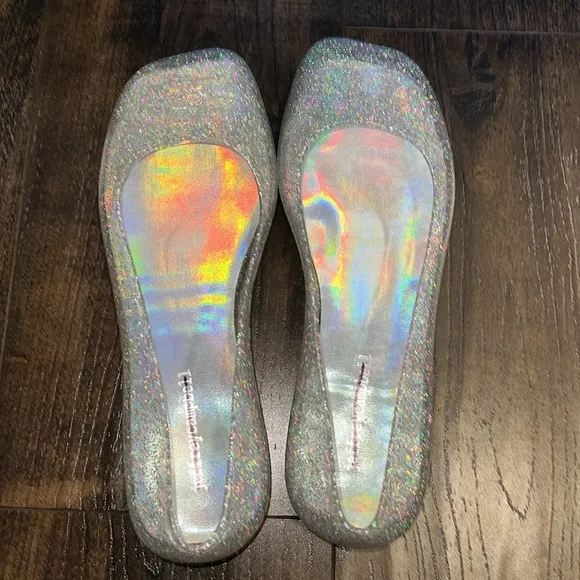 NIB Jeffrey Campbell So Clear Slip-On Ballet Flats - Silver Glitter