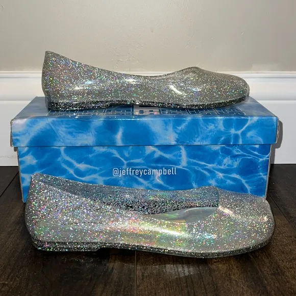 NIB Jeffrey Campbell So Clear Slip-On Ballet Flats - Silver Glitter
