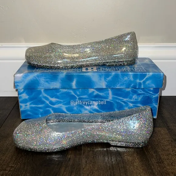 NIB Jeffrey Campbell So Clear Slip-On Ballet Flats - Silver Glitter