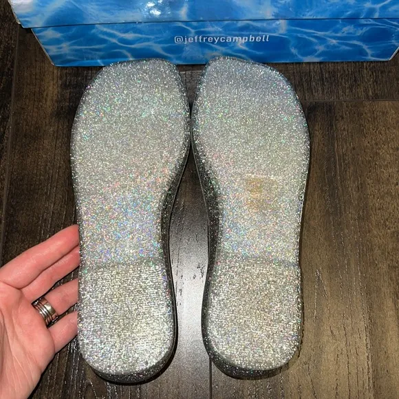 NIB Jeffrey Campbell So Clear Slip-On Ballet Flats - Silver Glitter