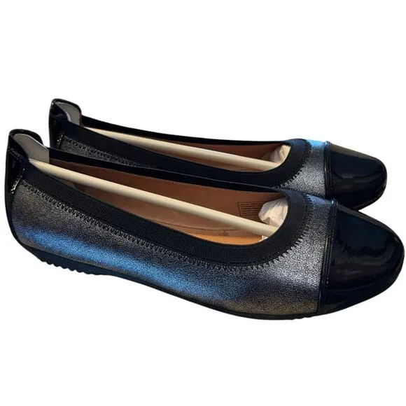NIB Josef Seibel Pewter Black Flats Women's Size EU 36 US 5.5 M Patent Pippa