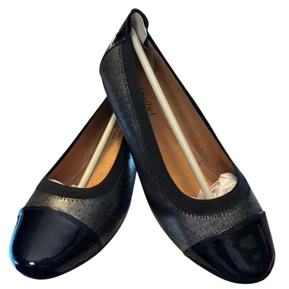 NIB Josef Seibel Pewter Black Flats Women's Size EU 36 US 5.5 M Patent Pippa