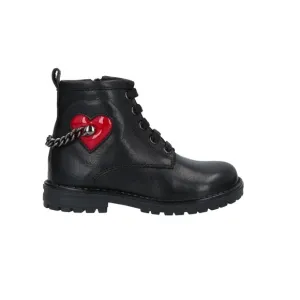NIB! Nero Giargini Black leather Boots w red heart and chain. Size 7C Toddler.