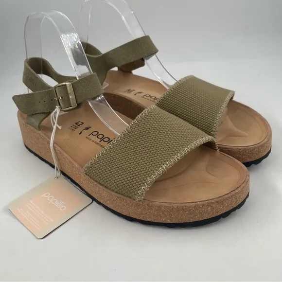NIB! Papillio Women’s Glenda Khaki Platform Cork Wedge Ankle Strap Sandal-SZ 11