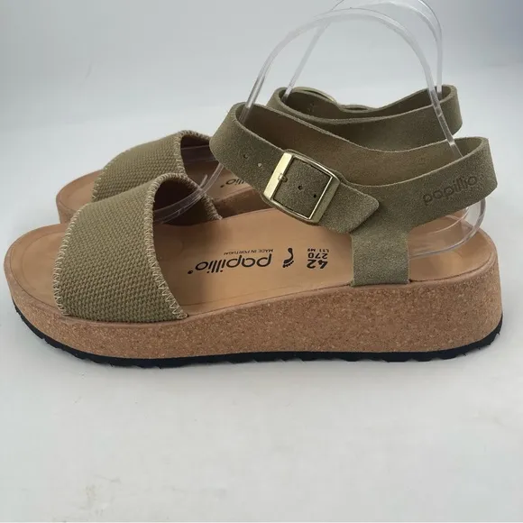 NIB! Papillio Women’s Glenda Khaki Platform Cork Wedge Ankle Strap Sandal-SZ 11