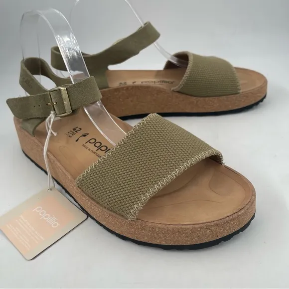 NIB! Papillio Women’s Glenda Khaki Platform Cork Wedge Ankle Strap Sandal-SZ 11