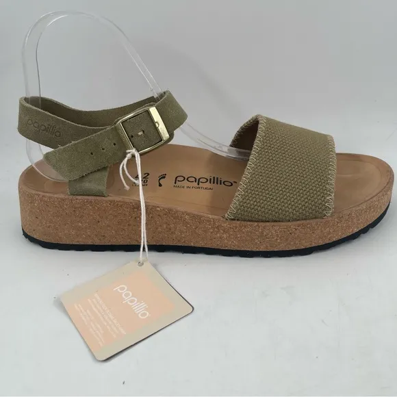 NIB! Papillio Women’s Glenda Khaki Platform Cork Wedge Ankle Strap Sandal-SZ 11