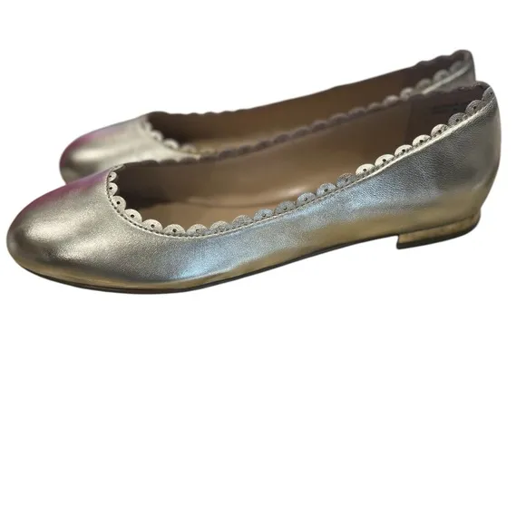 NIB~ PENELOPE SCALLOPED BALLETFLATS - METALLIC NAPA LEATHER 9.5M