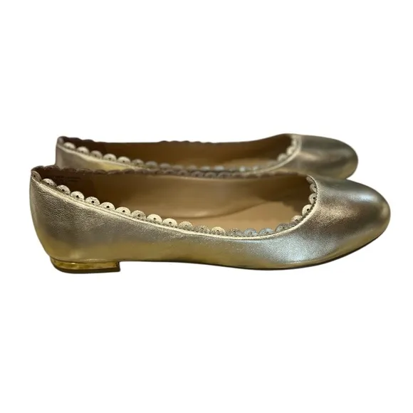 NIB~ PENELOPE SCALLOPED BALLETFLATS - METALLIC NAPA LEATHER 9.5M
