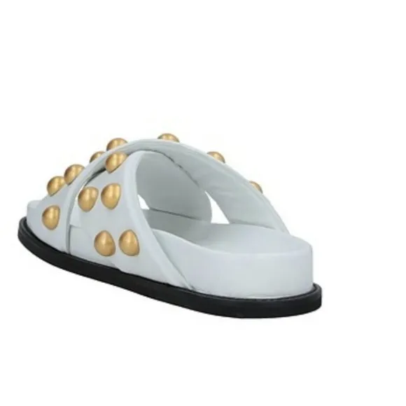NIB PHILOSOPHY di LORENZO SERAFINI Gold Studs White Leather Sandals. 7 37