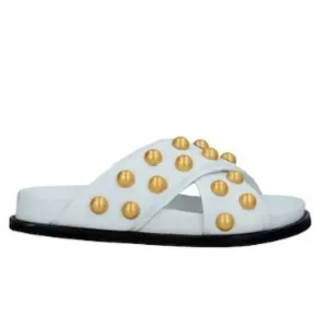 NIB PHILOSOPHY di LORENZO SERAFINI Gold Studs White Leather Sandals. 7 37