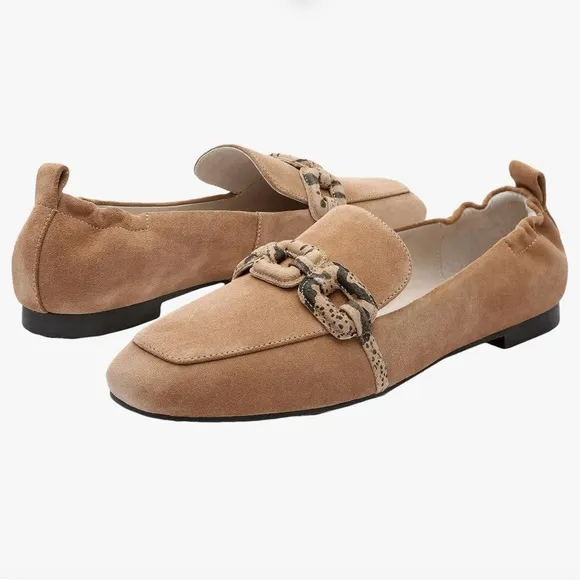 NIB Sanctuary Women's Blast Chained Tailored Loafers Leather Flat Tan Size 6.5M