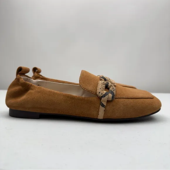 NIB Sanctuary Women's Blast Chained Tailored Loafers Leather Flat Tan Size 6.5M