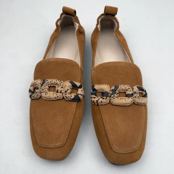 NIB Sanctuary Women's Blast Chained Tailored Loafers Leather Flat Tan Size 6.5M