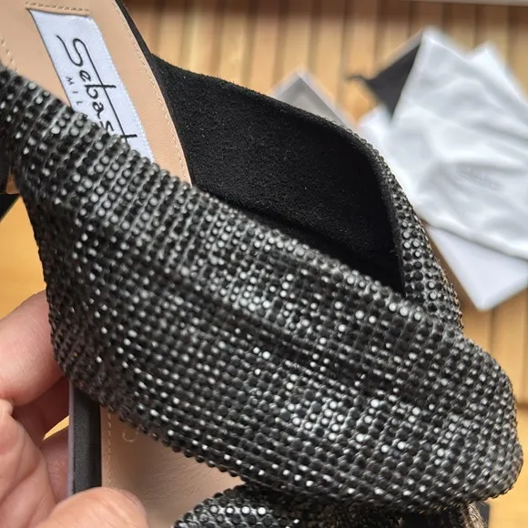 nib Sebastian Milano ‘Paris Crystal’ Slanted-Heel Mules - in Black, size 7.5