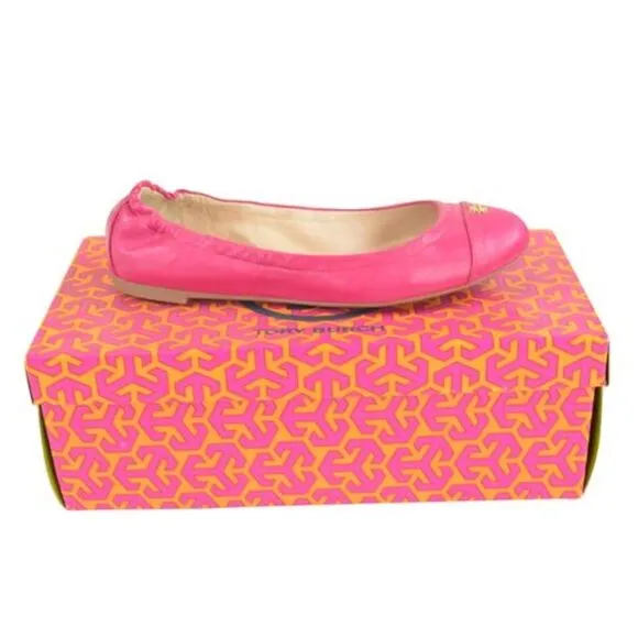 NIB Tory Burch Saffiano Leather Flats Carnation Red 6