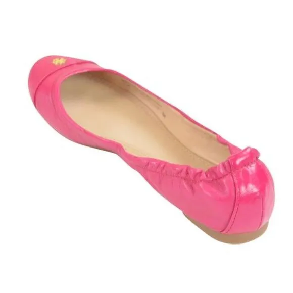 NIB Tory Burch Saffiano Leather Flats Carnation Red 6