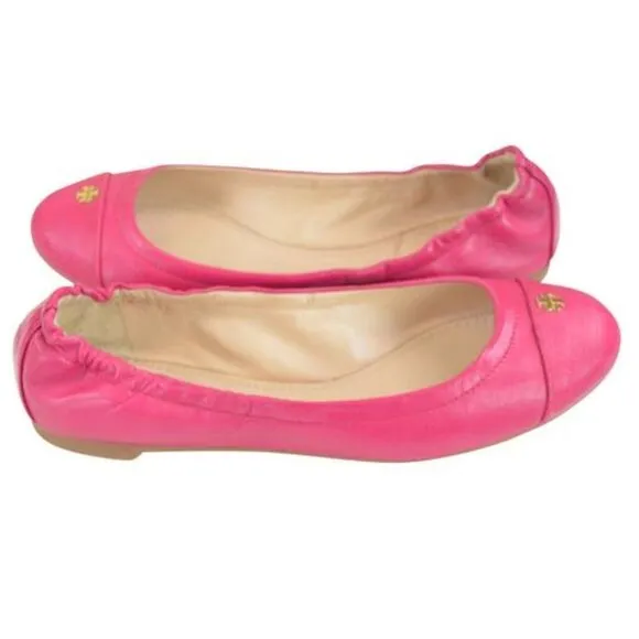 NIB Tory Burch Saffiano Leather Flats Carnation Red 6
