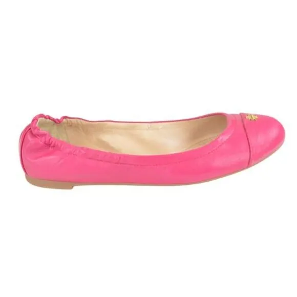 NIB Tory Burch Saffiano Leather Flats Carnation Red 6