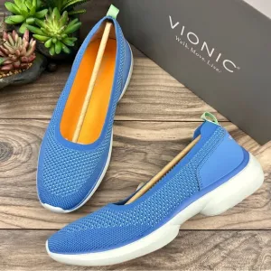 NIB Vionic Kallie Slip On Sneaker Flats Azure Knit Blue 8M