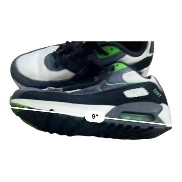 Nike Air Max Sneakers black/white/green padded collar durable sole boy youth 3.5