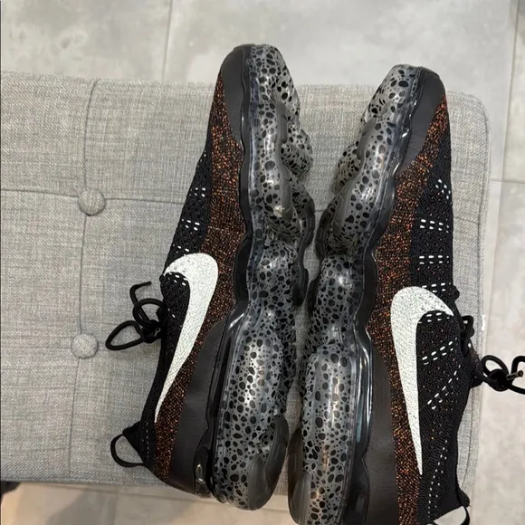 Nike Black and Orange Air VaporMax Flyknit Sneakers