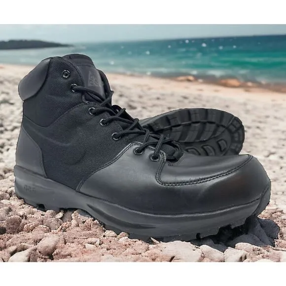 Nike Manoa ACG ALL Black Leather Lace up Combat Boots Mens Size 9.5 Fast Ship