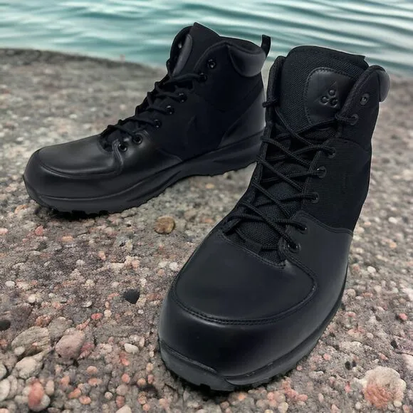 Nike Manoa ACG ALL Black Leather Lace up Combat Boots Mens Size 9.5 Fast Ship