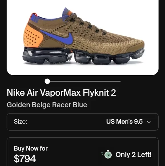 Nike  Rare Air VaporMax Fly Knit 2 Golden Beige Racer Blue Orange