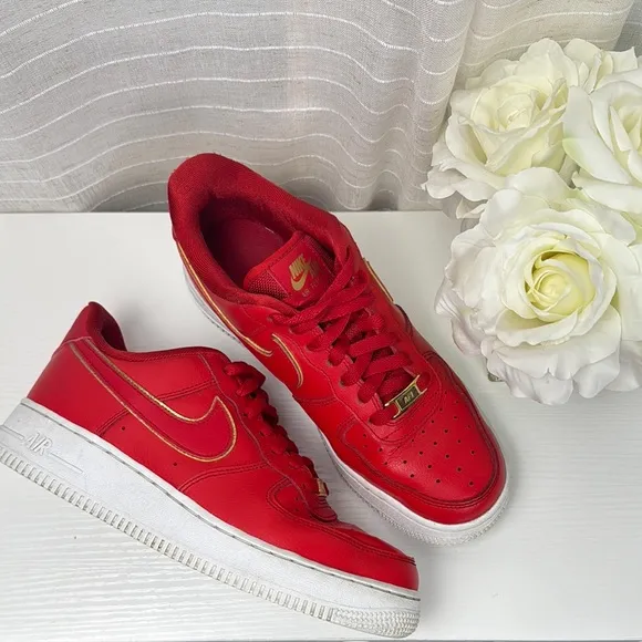 Nike Red and White Sneakers with Suede Finish, Size 8.5