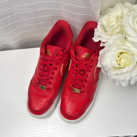 Nike Red and White Sneakers with Suede Finish, Size 8.5