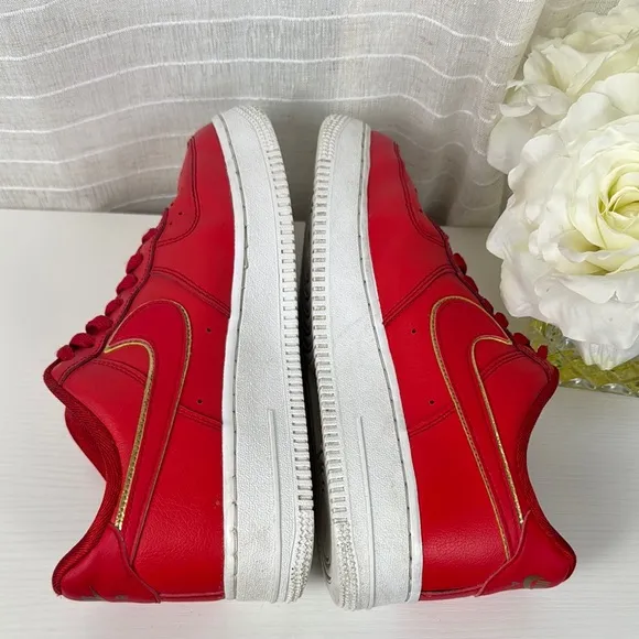 Nike Red and White Sneakers with Suede Finish, Size 8.5