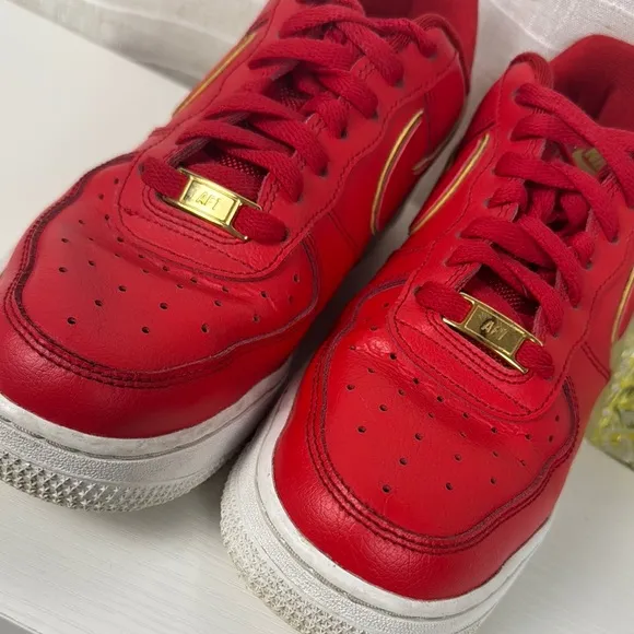 Nike Red and White Sneakers with Suede Finish, Size 8.5