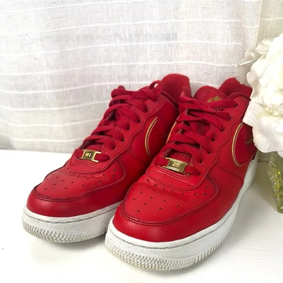 Nike Red and White Sneakers with Suede Finish, Size 8.5