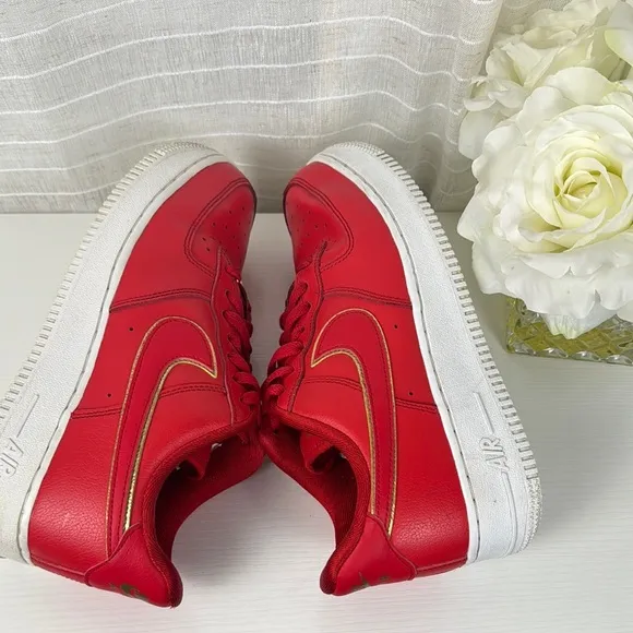 Nike Red and White Sneakers with Suede Finish, Size 8.5