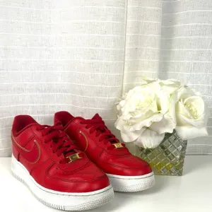 Nike Red and White Sneakers with Suede Finish, Size 8.5