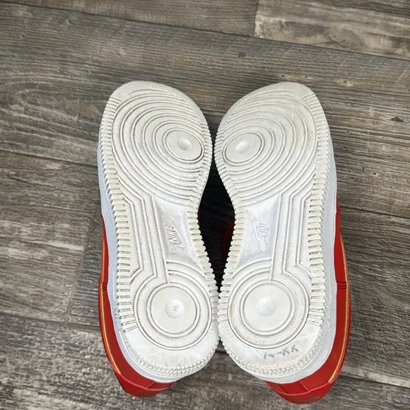 Nike Red and White Sneakers with Suede Finish, Size 8.5