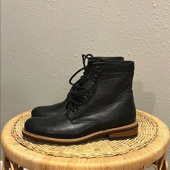 Nisolo Amalia All Weather Black Leather Boots Lace Up 7.5