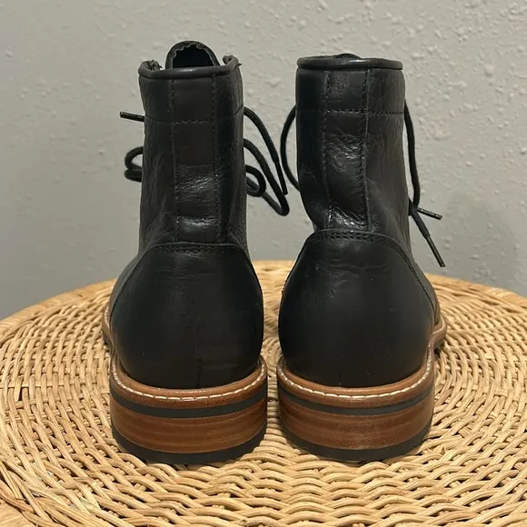 Nisolo Amalia All Weather Black Leather Boots Lace Up 7.5