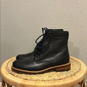 Nisolo Amalia All Weather Black Leather Boots Lace Up 7.5