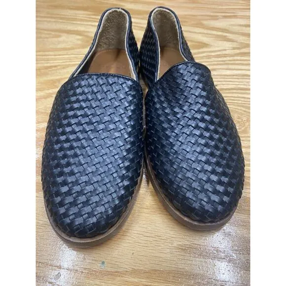 Nisolo Flats Women's 8 Black Leather Slip On Braided Low Top Round Toe Loafer S8