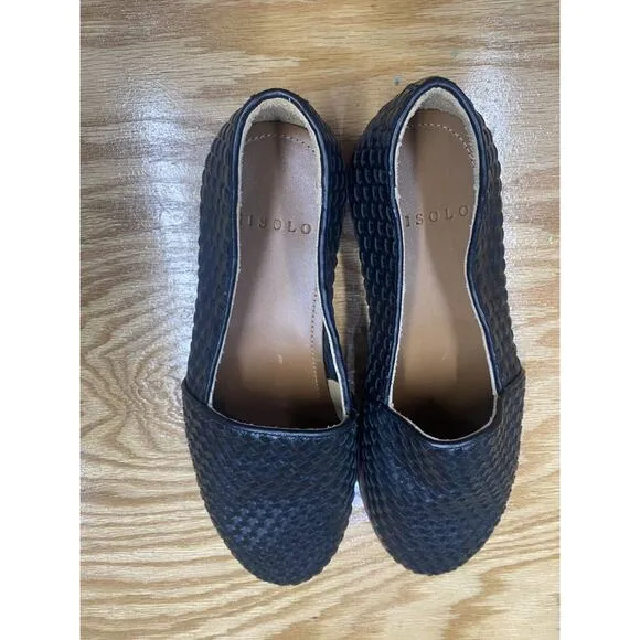 Nisolo Flats Women's 8 Black Leather Slip On Braided Low Top Round Toe Loafer S8