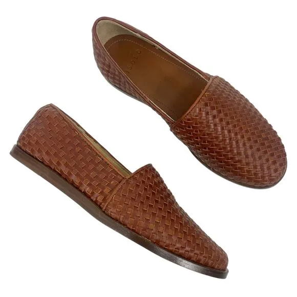 Nisolo Mara Leather Woven Slip On Loafer Flats Brandy Brown Size 7