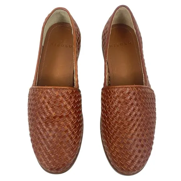 Nisolo Mara Leather Woven Slip On Loafer Flats Brandy Brown Size 7