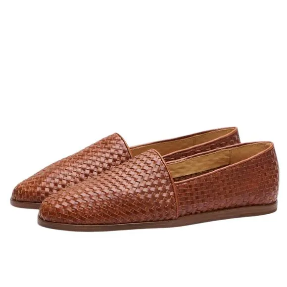 Nisolo Mara Leather Woven Slip On Loafer Flats Brandy Brown Size 7