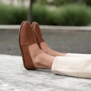 Nisolo Mara Leather Woven Slip On Loafer Flats Brandy Brown Size 7