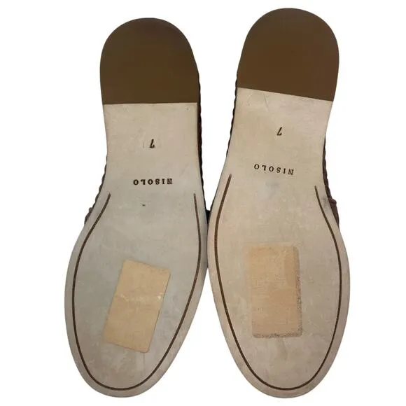 Nisolo Mara Leather Woven Slip On Loafer Flats Brandy Brown Size 7