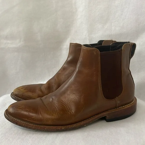 Nisolo Mens Sz 8.5 Javier Chelsea cognac leather Chelsea Ankle Boots Pull On